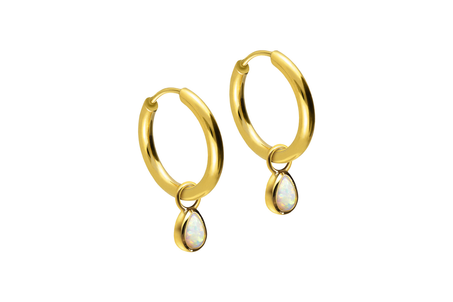 Chirurgenstahl Ohrclicker Creolen SYNTHETISCHER OPALTROPFEN von Piercingline